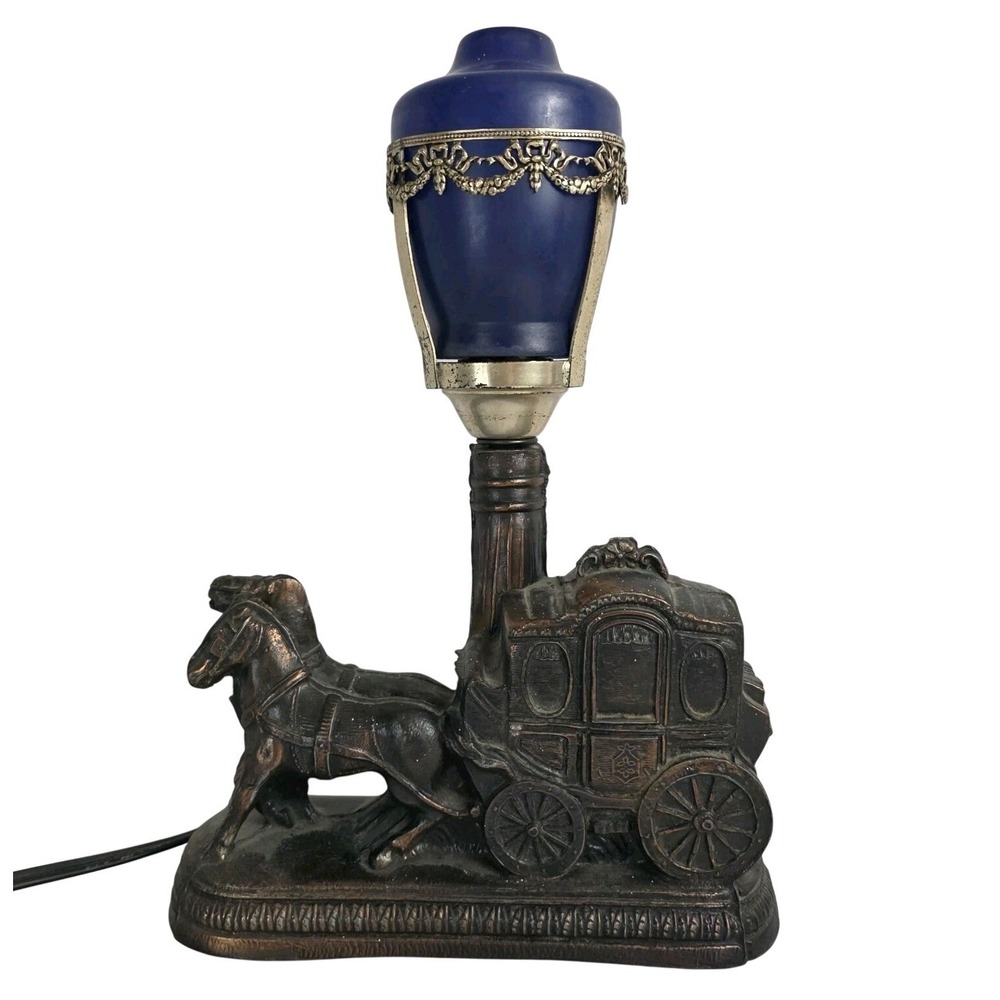VTG Victorian Lamp Cinderella Carriage Street‎ Lamp Bakelite Switch Cobalt Glass